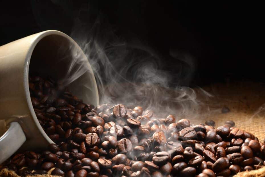 Coffee cup & beans on bag