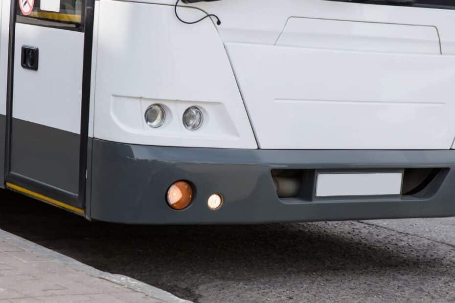 Front of a bus on the road