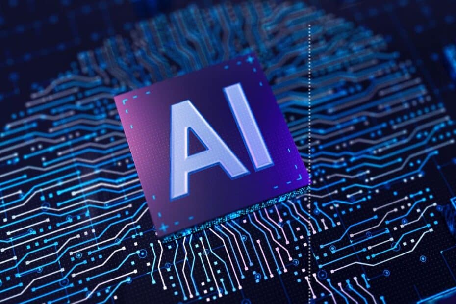 AI block hovering above digital brain
